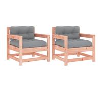 vidaXL Garden Chairs Outdoor Armchairs with Cushions 2 pcs Solid Wood Douglas