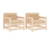 vidaXL Garden Chairs Outdoor Armchairs with Cushions 2 pcs Solid Wood Pine