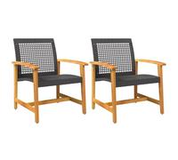 vidaXL Garden Chairs - Set of 2 PE Rattan and Acacia Wood Black Seating, Robust Metal Frame, UV-Resistant, for Patio/Garden/Deck