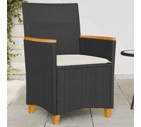 vidaXL Garden Chairs with Cushions - 2 pcs Black Poly Rattan, Solid Wood, Weather-Resistant Outdoor Seating for Patio/Deck
