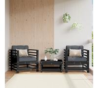vidaXL Garden Chairs with Cushions 2 pcs Black Solid Wood Pine, Black