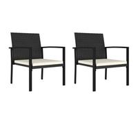 vidaXL 2x Garden Dining Chairs Poly Rattan Black Outdoor Armchair Seating