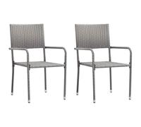 vidaXL Garden Dining Chairs 2 pcs Stackable Grey Poly Rattan - Outdoor Patio Chairs, Weather-Resistant, Space-Saving, Steel Frame, For Garden/Patio/Balcony, 51x60x87 cm