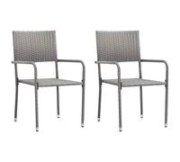 vidaXL Garden Dining Chairs 2 pcs - Grey Poly Rattan, Stackable, Durable Outdoor Seating for Patio, Garden, Balcony - 51 x 60 x 87 cm