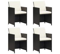 vidaXL Garden Dining Chairs with Cushions 4 pcs Black Poly Rattan UK HOT