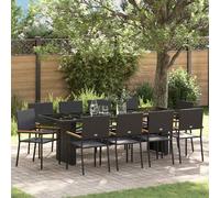 vidaXL Garden Dining Set 11 pcs Black Poly Rattan