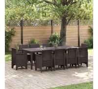 vidaXL Garden Dining Set 11 pcs Brown Polt rattan