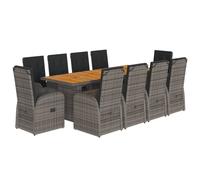 vidaXL Garden Dining Set 11 Piece with Cushions Table & Chair Grey Poly Rattan