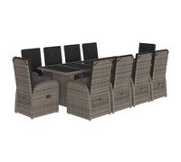 vidaXL Garden Dining Set 11 Piece with Cushions Table & Chair Grey Poly Rattan