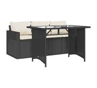 vidaXL Garden Dining Set 2 Piece with Cushions 3-seater Sofa Black Poly Rattan
