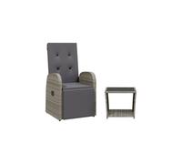 vidaXL Garden Dining Set 2 Piece with Cushions Outdoor Chair Grey Poly Rattan