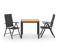 vidaXL Garden Dining Set 3 Piece Black and Brown Outdoor Table and Chairs Seat
