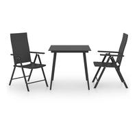 vidaXL Garden Dining Set 3 Piece Black Outdoor Furniture Table and Chairs