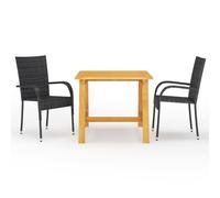 vidaXL Garden Dining Set 3 Piece Black Outdoor Furniture Table and Chairs