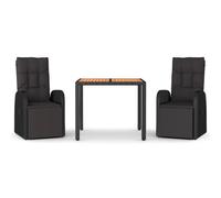 vidaXL Garden Dining Set 3 Piece Black Poly Rattan and Solid Wood Acacia Chair