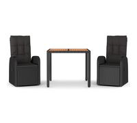 vidaXL Garden Dining Set 3 Piece Black Poly Rattan and Solid Wood Acacia Chair