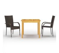 vidaXL Garden Dining Set 3 Piece Brown Patio Outdoor Dinner Table and Chairs