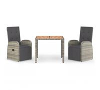 vidaXL 3 Piece Garden Dining Set Grey Poly Rattan&Solid Wood Acacia