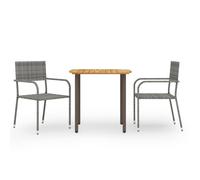 vidaXL Garden Dining Set 3 Piece Grey Poly Rattan Outdoor Table and Chair