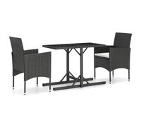 vidaXL Garden Dining Set 3 Piece Poly Rattan and Tempered Glass Black Seat