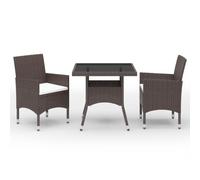 vidaXL 3 Piece Garden Dining Set Poly Rattan and Tempered Glass Brown, Brown
