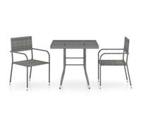 vidaXL Garden Dining Set 3 Piece Poly Rattan Anthracite & Grey Table Chairs