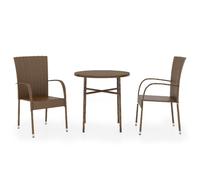 vidaXL Garden Dining Set 3 Piece Poly Rattan Brown Table and Chair Furniture
