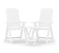 vidaXL Garden Dining Set 3 Piece White Polypropylene Dining Table and Chair
