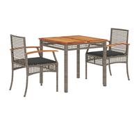 vidaXL Garden Dining Set 3 Piece with Cushions Outdoor Chair Grey Poly Rattan