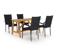 vidaXL Garden Dining Set 5 Piece Black Patio Outdoor Dinner Table and Chairs