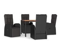 vidaXL Garden Dining Set 5 Piece Black Poly Rattan and Solid Wood Acacia Chair