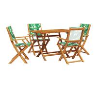 vidaXL Garden Dining Set 5 Piece Chairs Leaf Pattern Fabric and Solid Wood
