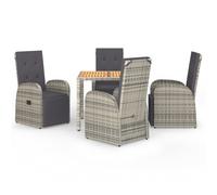 vidaXL Garden Dining Set 5 Piece Grey Poly Rattan and Solid Wood Acacia Chair