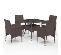 vidaXL Garden Dining Set 5 Piece Poly Rattan and Tempered Glass Brown Seat