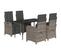vidaXL Garden Dining Set 5 Piece with Cushions Dining Chair Grey Poly Rattan
