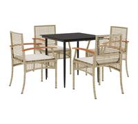 vidaXL Garden Dining Set 5 Piece with Cushions Outdoor Chair Beige Poly Rattan