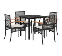 vidaXL Garden Dining Set 5 Piece with Cushions Outdoor Chair Black Poly Rattan