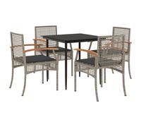 vidaXL Garden Dining Set 5 Piece with Cushions Outdoor Chair Grey Poly Rattan