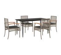 vidaXL Garden Dining Set 5 Piece with Cushions Outdoor Chair Grey Poly Rattan