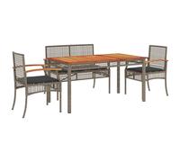 vidaXL Garden Dining Set 5 Piece with Cushions Outdoor Chair Grey Poly Rattan