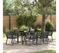 vidaXL Garden Dining Set 7 pcs Black Poly rattan