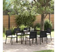 vidaXL Garden Dining Set 7 pcs Black Powder-Coated Steel, Black