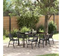 vidaXL Garden Dining Set 7 pcs Black Powder-Coated Steel, Black