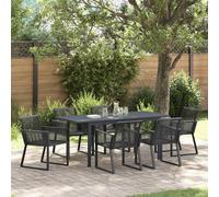 vidaXL Garden Dining Set 7 pcs Black Steel and poly rattan