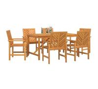 Garden Dining Set 7pc Brown Solid Acacia Wood 150x90x74cm Oiled Outdoor 6 Chairs