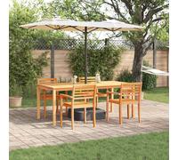 Garden Dining Set 6-Seater Brown Solid Acacia Wood Table 200x100cm Chairs Patio