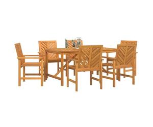 vidaXL Garden Dining Set 7 pcs Brown Solid Acacia Wood | Sturdy acacia wood build that's UV resistant, Modern vibe with funky fishbone patterns, Can comfortably seat 6 adults