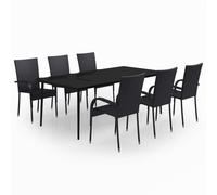 vidaXL Garden Dining Set 7 Piece Black Patio Outdoor Table and Chair Furniture