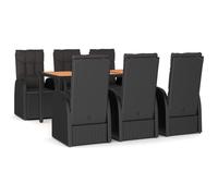 vidaXL Garden Dining Set 7 Piece Black Poly Rattan and Solid Wood Acacia Chair