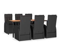 vidaXL Garden Dining Set 7 Piece Black Poly Rattan and Solid Wood Acacia Chair